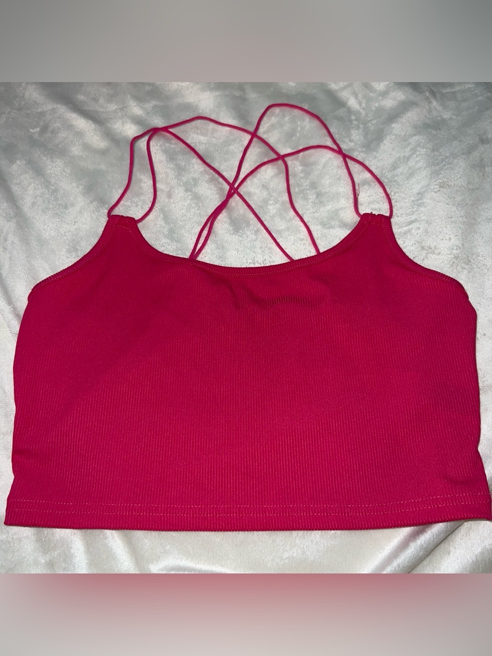 SHEIN Bright Pink Strappy Ribbed Crop Top